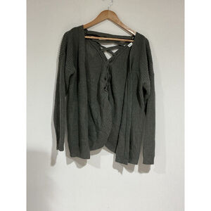 Woman’s Say What ? Size Large Gray Open Front Cardigan Sweater